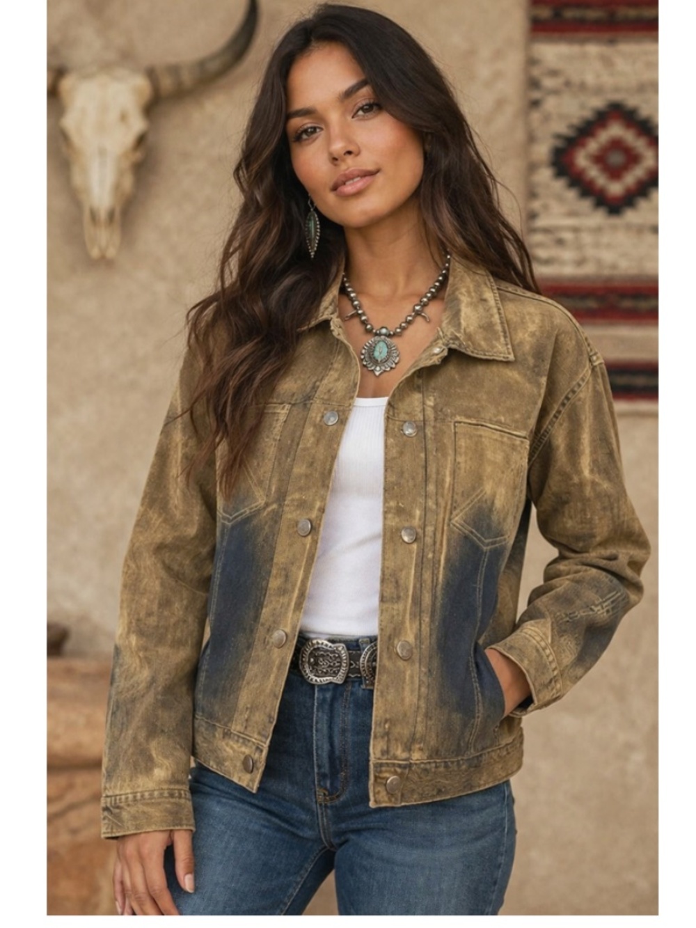 Sigrid Olsen Women's Lightly Distressed Indigo Blue Trucker Jacket